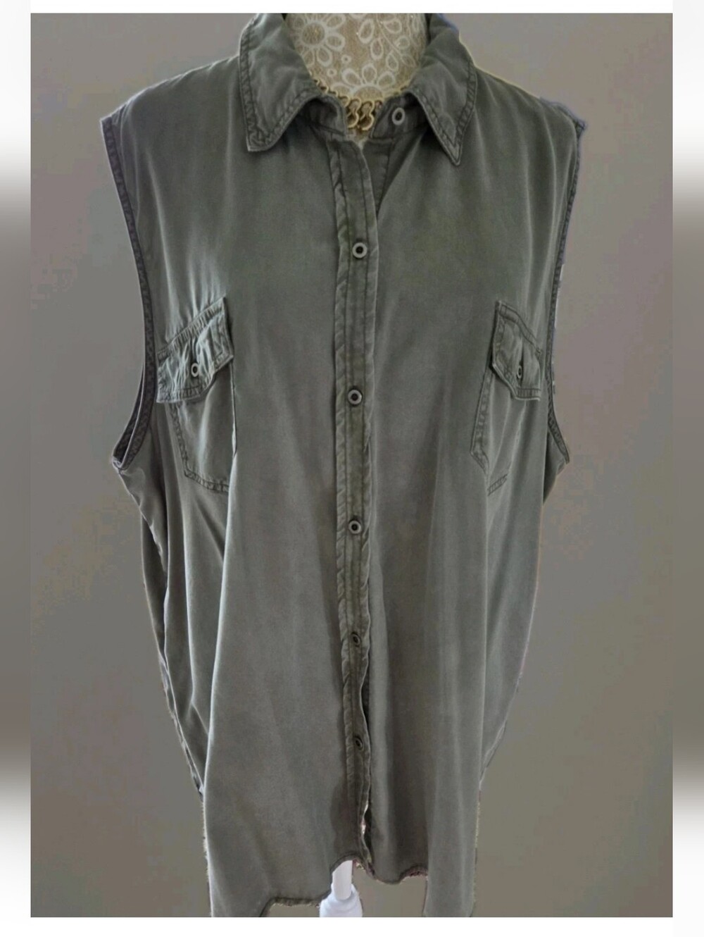 Buffalo by David Bitton Sleeveless Button-Up Shirt - Olive Green XXL